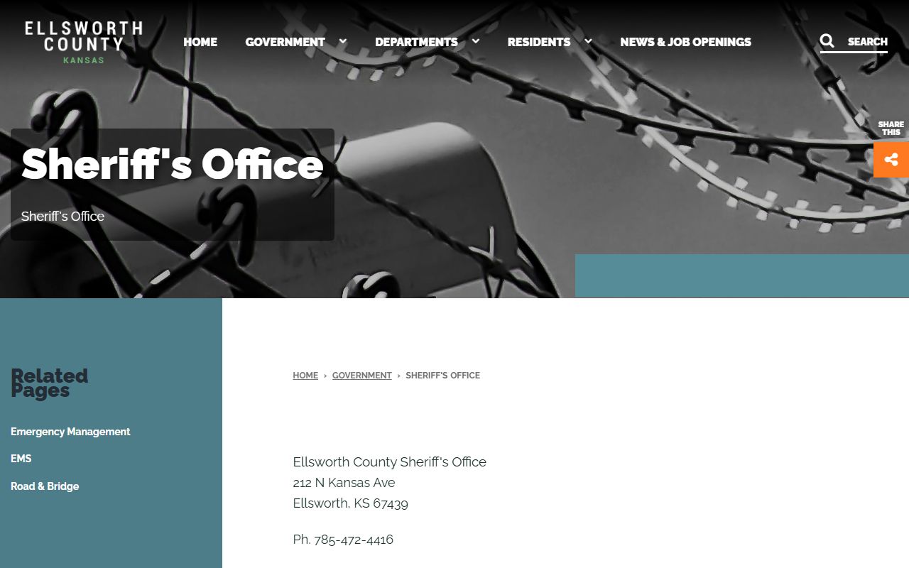 Ellsworth County inmate population sheriff page with jail capacity details